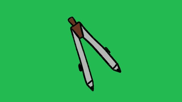Hand-Drawn Geometry Compass Divider | 2D Animated Drafting Tool on green screen | Playful Doodle Math Graphic hand drawn animation