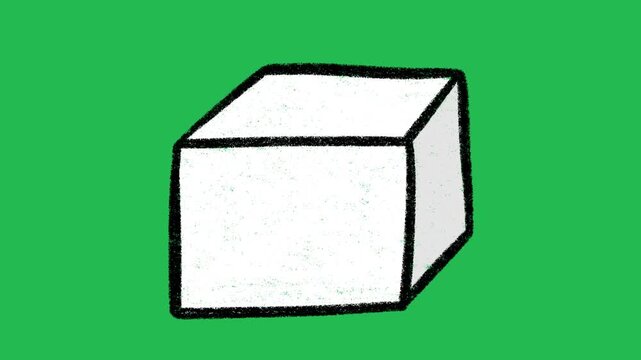 Hand-Drawn White 3D Cube Box | 2D Animated Geometric Shape on green screen | Playful Doodle Perspective Graphic hand drawn animation