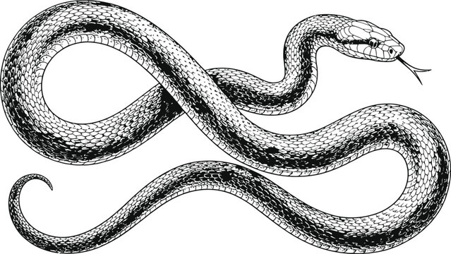 Dangerous venomous snake coiled in vintage engraving style vector illustration artwork.