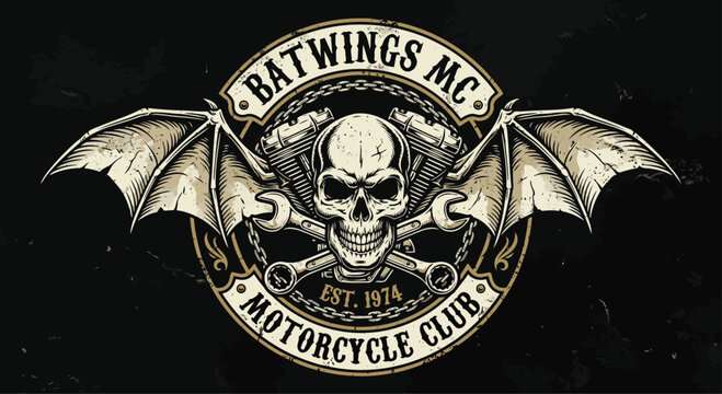 bat wing and biker skull vector image