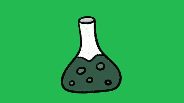 Hand-Drawn Science Chemistry Flask | 2D Animated Laboratory Beaker on green screen | Playful Doodle Biology Experiment hand drawn animation 