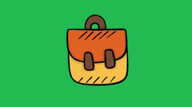 Hand-Drawn School Bag Backpack | 2D Animated Education Accessory on green screen | Playful Doodle Student Pack Graphic hand drawn animation