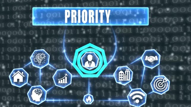 Digital Priority Network With Icons And Binary Code Background