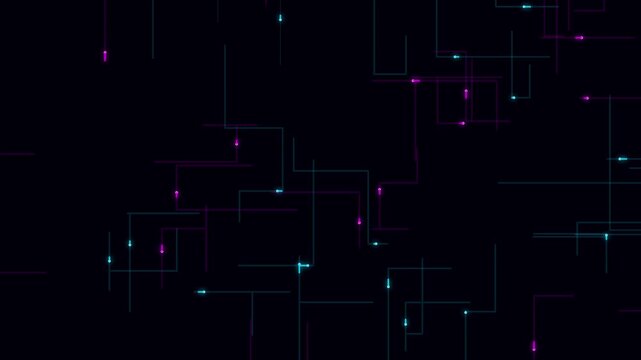 Animated Abstract Cyber Circuit Board Data Flow Background with Glowing Neon Cyan and Pink Lines Digital Network Connection Motion Graphics 4K