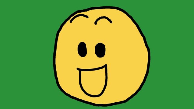 Hand-Drawn Excited Grinning Face | 2D Animated Joyful Expression on green screen | Playful Doodle Happy Emoticon hand drawn animation 