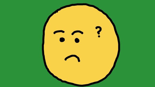 Hand-Drawn Thinking Emoji Face Shapes | 2D Animated Puzzled Expression on green screen | Playful Doodle Question Emoticon hand drawn animation 