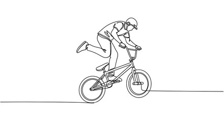 Obraz premium BMX Rider Performing Stunt in Minimalist Line Art.