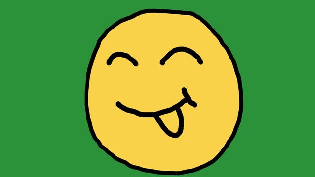 Hand-Drawn Tongue Out Emoji Face | 2D Animated Playful Expression on green screen | Playful Doodle Silly Emoticon hand drawn animation 