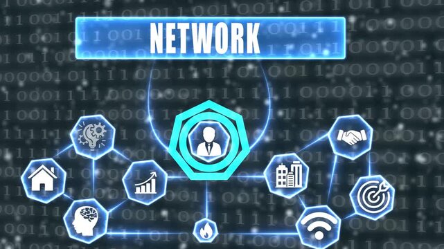 Business network concept with icons and binary code