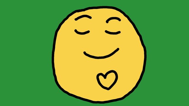 Hand-Drawn Loving Smiling Emoji Face | 2D Animated Happy Expression on green screen | Playful Doodle Heart Emoticon hand drawn animation 