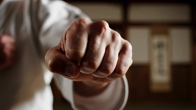 Close-up of a clenched fist, ready for action, focused, determined
