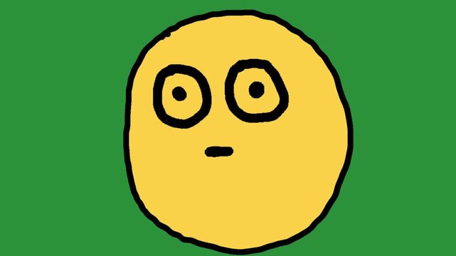 Hand-Drawn Shocked Wide-Eyed Face | 2D Animated Surprised Expression on green screen | Playful Doodle Amazed Emoticon hand drawn animation 