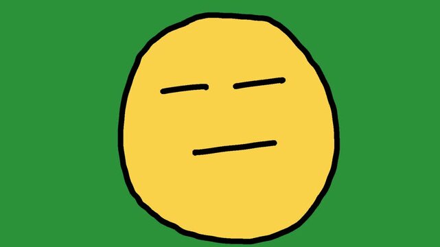 Hand-Drawn Expressionless Neutral Face | 2D Animated Bored Expression on green screen | Playful Doodle Unamused Emoticon hand drawn animation 