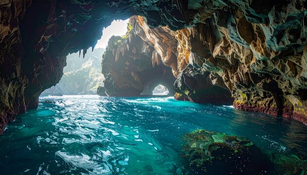 Breathtaking Coastal Sea Cave with Crystal Clear Turquoise Water
