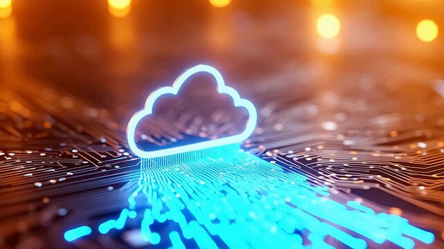 Cloud computing symbol on circuit board