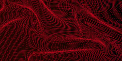 Abstract landscape on a red background. Cyberspace grid. hi tech network. 3D illustration © roni