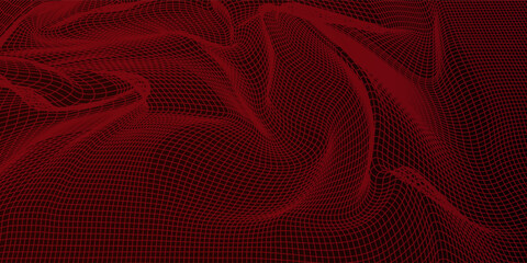 Abstract landscape on a red background. Cyberspace grid. hi tech network. 3D illustration © roni