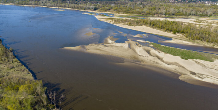 Islands and sandbanks on the Vistula River. Otwock area, Poland.