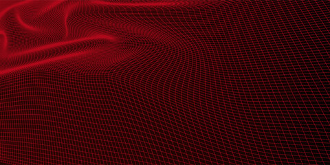 Abstract landscape on a red background. Cyberspace grid. hi tech network. 3D illustration © roni