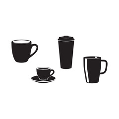 Obraz premium Coffee Cup Set Silhouette Vector Icons on white background or silhouette vector 
