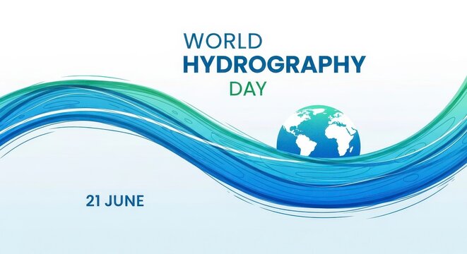 World hydrography day graphic with wave and globe design