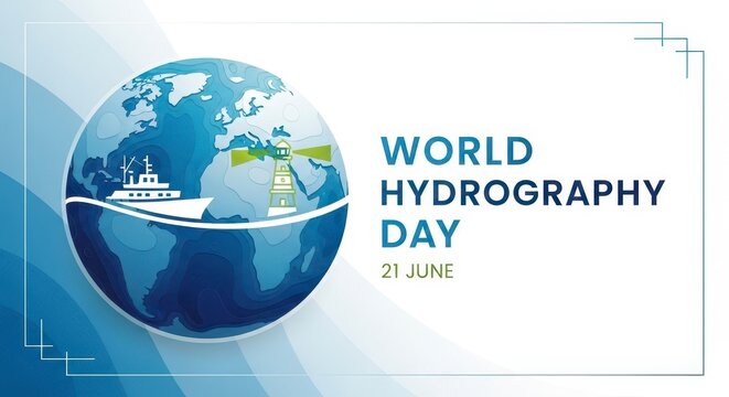 World hydrography day illustration with globe and ship
