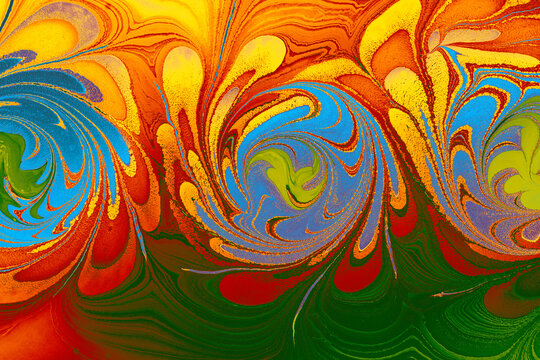 Soft pastel floral Ebru marbling texture with elegant tulip patterns and liquid ink