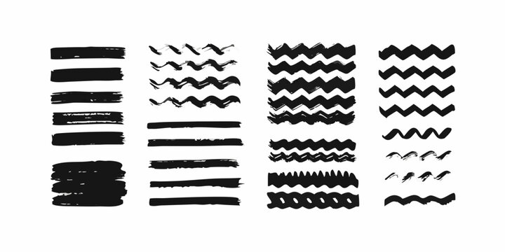 brush stroke collection of different lines and shapes on white background