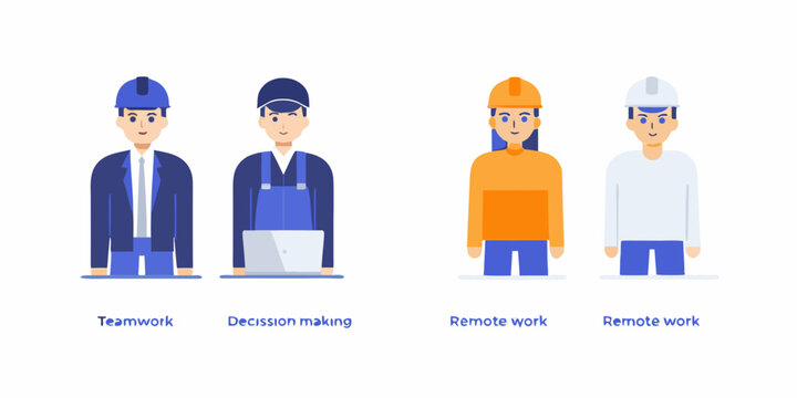 Four workers in various professions flat vector illustration on white background