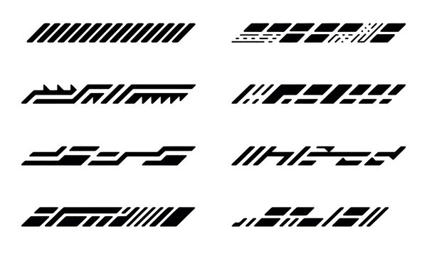 collection of racing style car body wrap vinyl stickers, abstract speed lines and sporty stripe patterns, modern automotive graphics, stylish vinyl decals for car wrapping, customization and motorspor