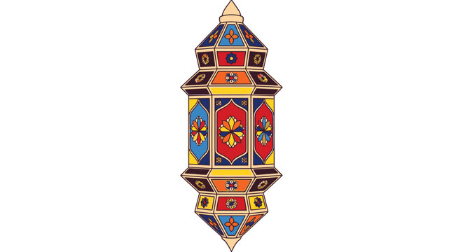 Ornate Moroccan Lantern with Colorful Geometric Patterns and Intricate Details, Isolated on White Background