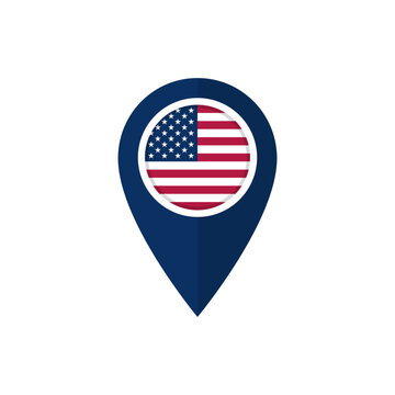 Map marker or pointer with American flag. Location pin icon with flag of USA