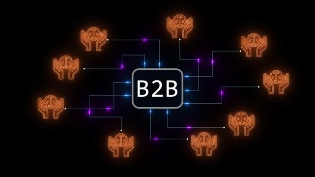 B2 B Network with Hands Holding Brains and Glowing Connections