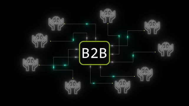 B2 B Network with White Neon Hands Holding Brains business