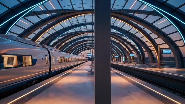 Modern High-Speed Train Station Platform at Dusk