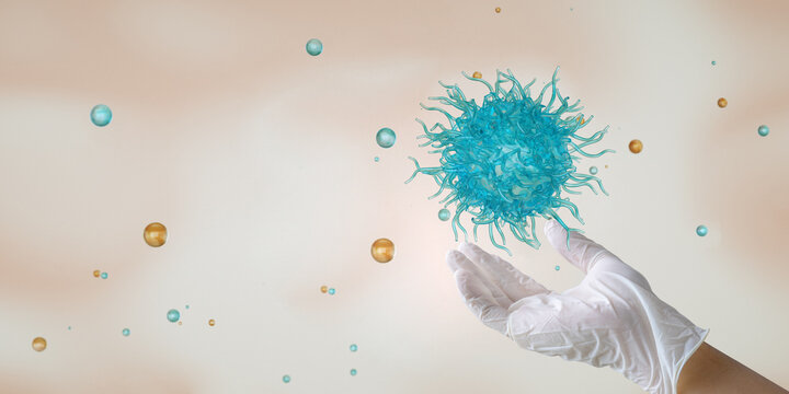 Killer T-cell or B-cell concept. White blood cells. Natural killer cell. Medical and science concept background.	