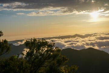 Obraz premium Sunset in Madeira where golden light meets the Atlantic and every moment feels like magic — nature, peace, and unforgettable views