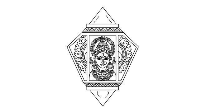 Traditional Indian Goddess Durga Lantern Illustration - Hindu Culture and Religious Symbolism