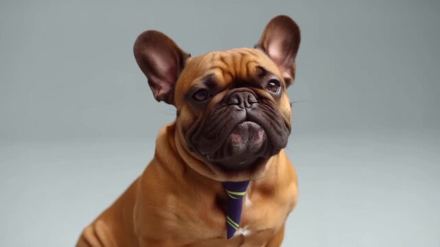 French bulldog puppy poses with big ears up french charm delights audience instantly french breed popularity drives sales french bulldog clips fit lifestyle ads well.