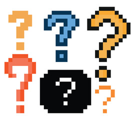 Fototapeta premium Set collection of question mark cartoon pixel style element question quiz art.