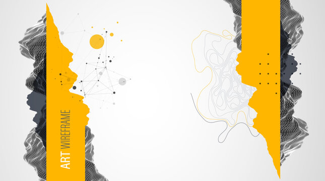 Trendy abstract wireframe background. Mountain art elements. Surface illustration. Vector.