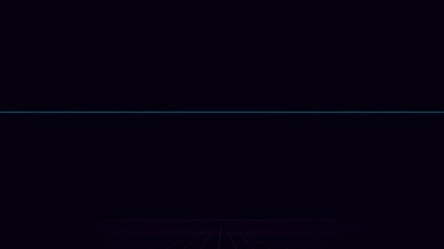 Abstract Dark Purple Digital Landscape With Pink Particles And Blue Horizon Line
