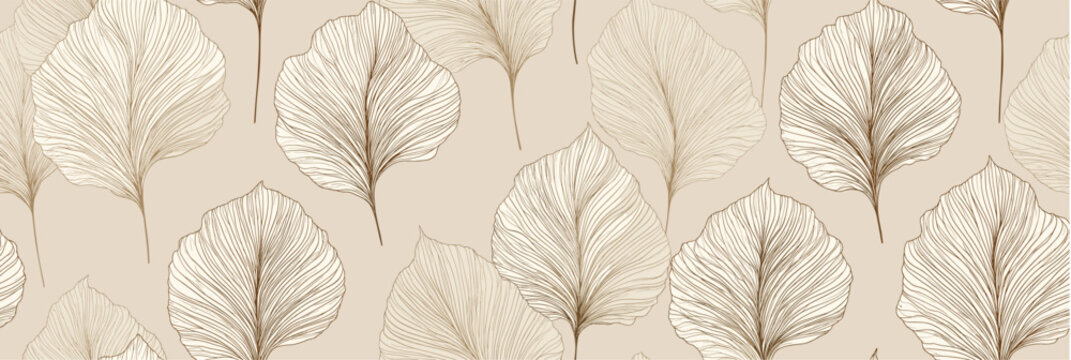 Abstract foliage pattern designing neutral seamless background. Delicate linear leaves creating a warm organic texture for decorative design