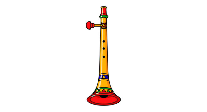 Colorful illustration of a Shehnai, a traditional Indian woodwind instrument, isolated on a white background.
