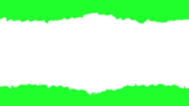 Torn paper transition on green screen background, ripped paper edges with white copy space, paper tear reveal for video editing and motion graphics