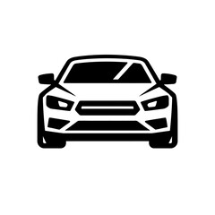 Fototapeta premium Black and white illustration of a modern car front view with sleek design elements and bold lines on a clean background