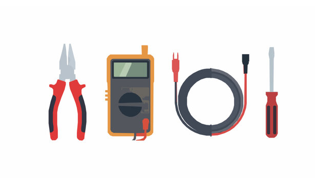 Electrical repair tools vector with pliers multimeter cable and screwdriver isolated on white background