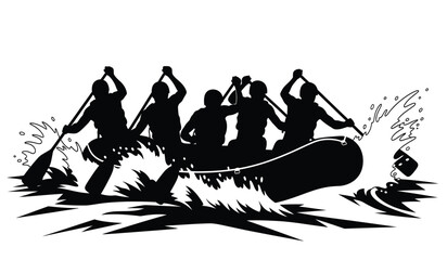 silhouette of a rowing team in a boat with splashing water black and white vector illustration high quality professional detailed modern elegant stylish clean © ARSM D