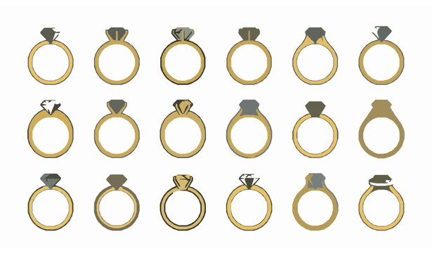 Wedding ring icon set engagement diamond jewelry logo minimal flat vector collection EPS10