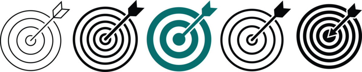 Set of five target icons with arrow hitting center © Ranuka41